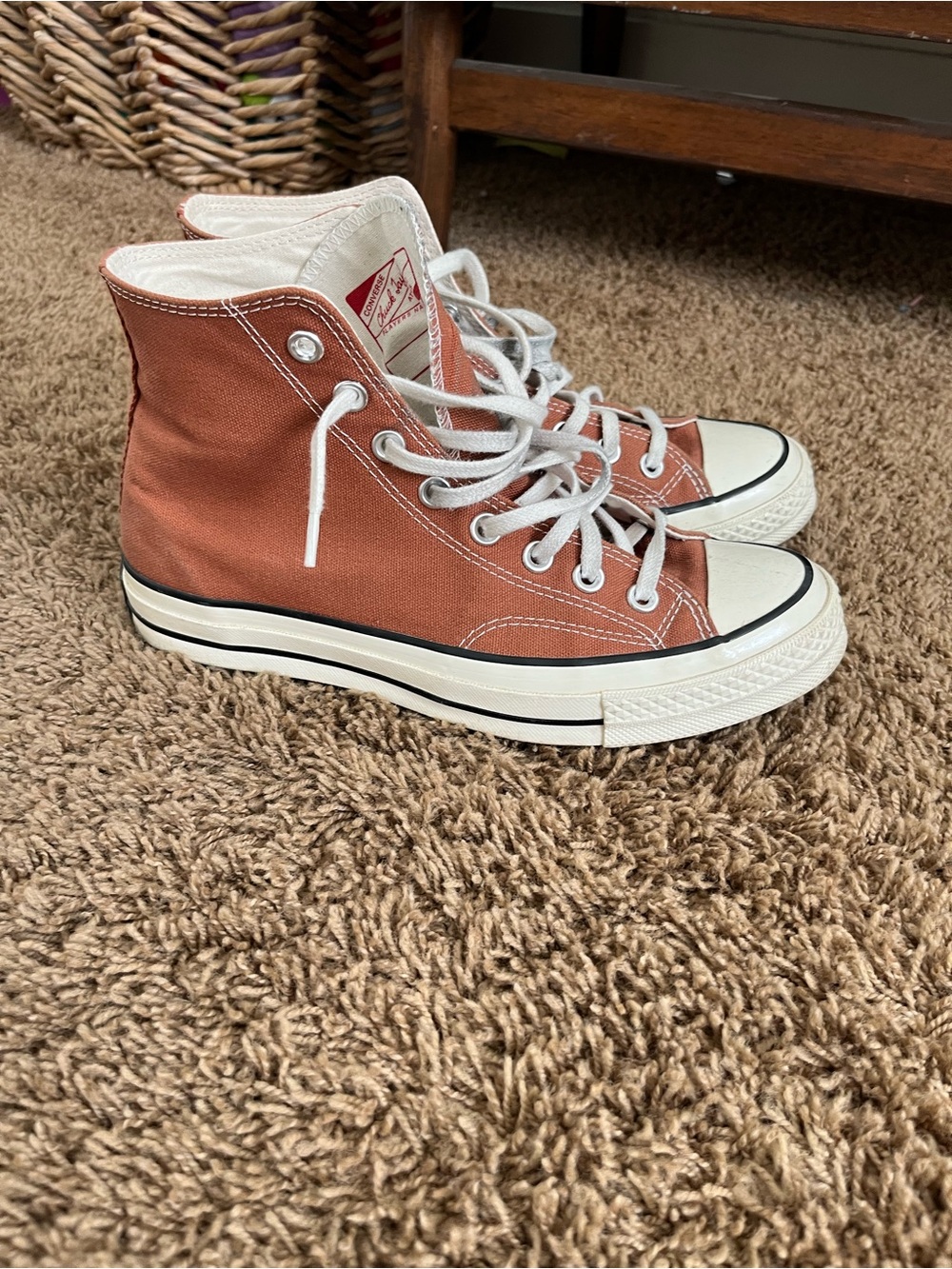 Converse High Top Sneakers in Rust Orange with White Accents
